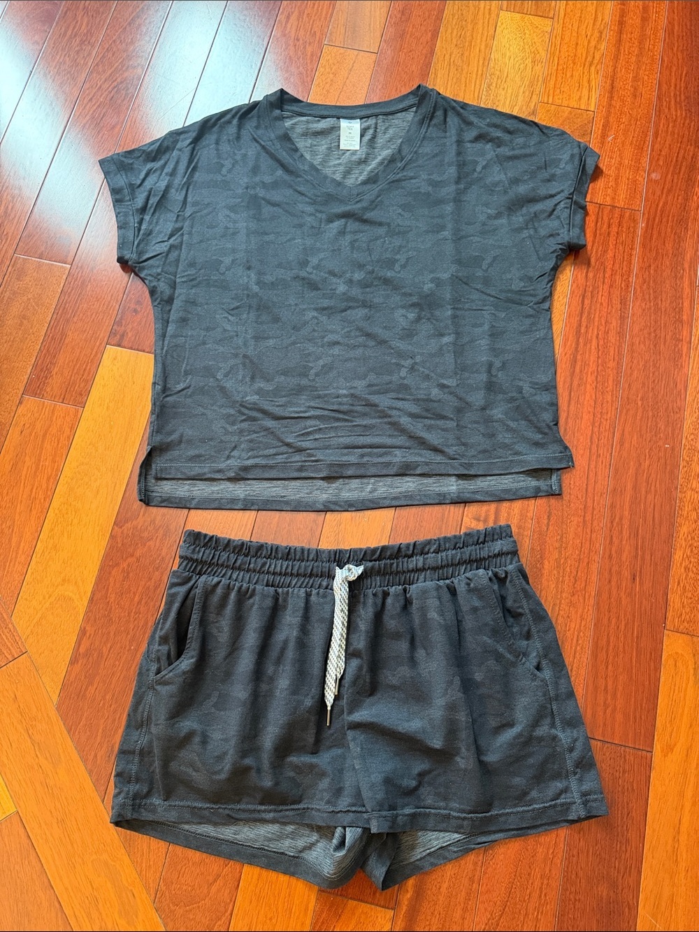 Black Cropped Tee and Drawstring Shorts Set